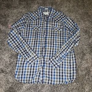 Men's Blue and Gray Plaid Button-Down Shirt